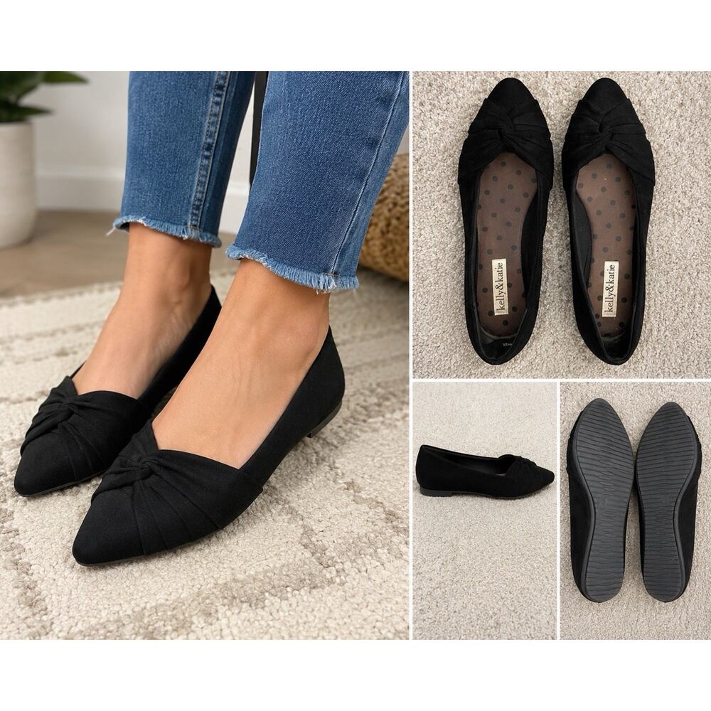 Kelly & Katie Black Knot Front Pointed Toe Ballet Flats Size 6